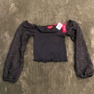 Panhandle Juniors Black Off-Shoulder Lace Top Small